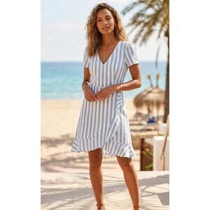 J.Crew Factory Striped Blue White Mini Dress Fit and Flare Women's Size 4